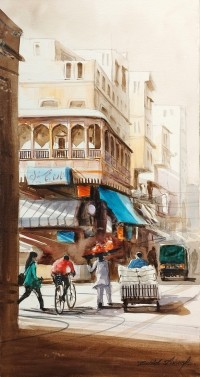 Zahid Ashraf, 12 x 24 inch, Watercolor On Canvas, Cityscape Painting, AC-ZHA-056